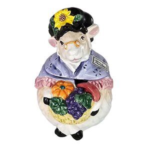 Fitz and Floyd Harvest Farm Gretta Goat Jam Jar with Lid Vintage 1993 *Chip*